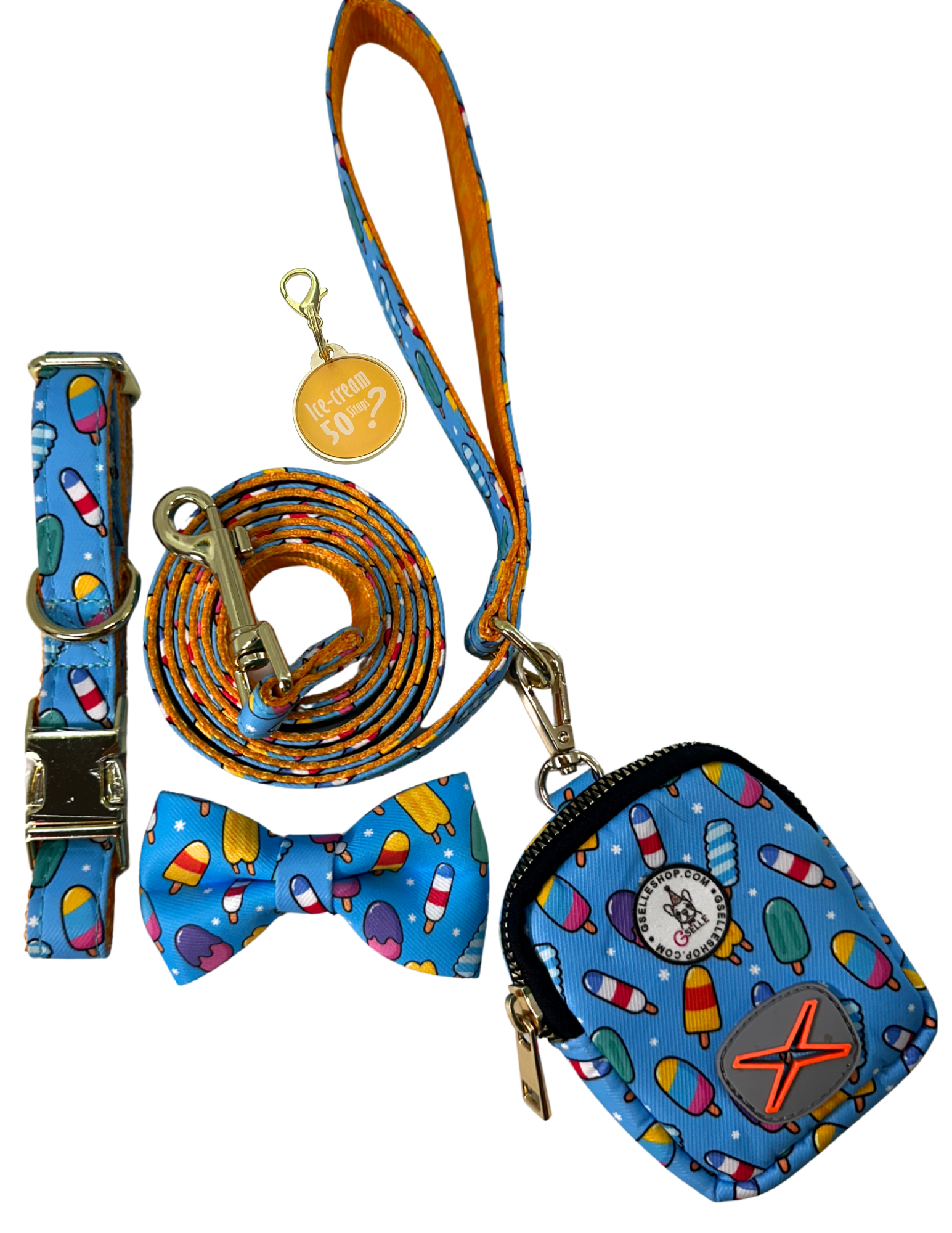 Dog collar 5 piece set, Includes collar, leash, poop bag holder, bow, and tag. 💖 Lightweight, adjustable, easy to clean, and full of fun designs. Made for dog moms who want practicality, comfort, and fabulous style in every walk.