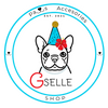 Logo of Gselle Shop with a dog wearing a party hat and flor de maga, surrounded by text 'Paws Accessories' and 'Gselle Shop'.