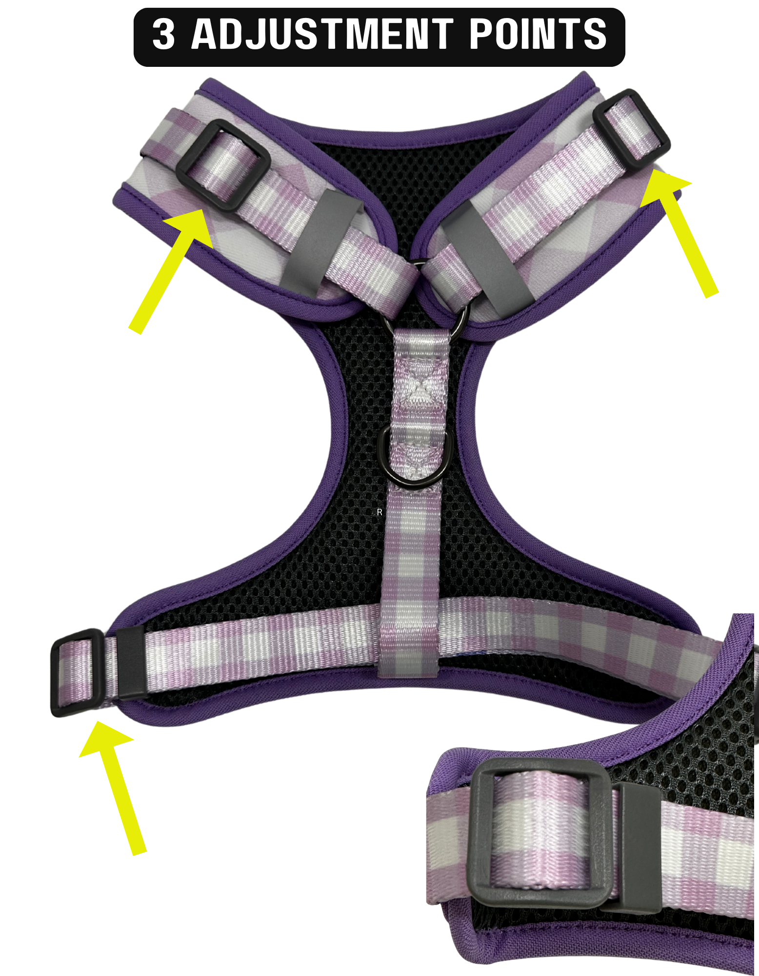 Pink Little Hearts Dog Harness, Plastic Buckle