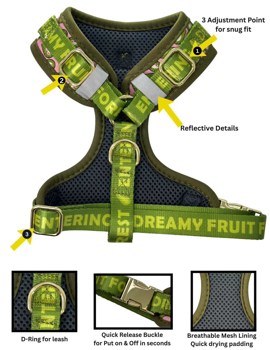 Dog harness No Pull / No Choke technology - protects your dog’s neck, muscles, and bones.
Ultra-lightweigh, breathable for everyday use, Quick-release buckle + adjustable straps for a secure and comfy fit.

