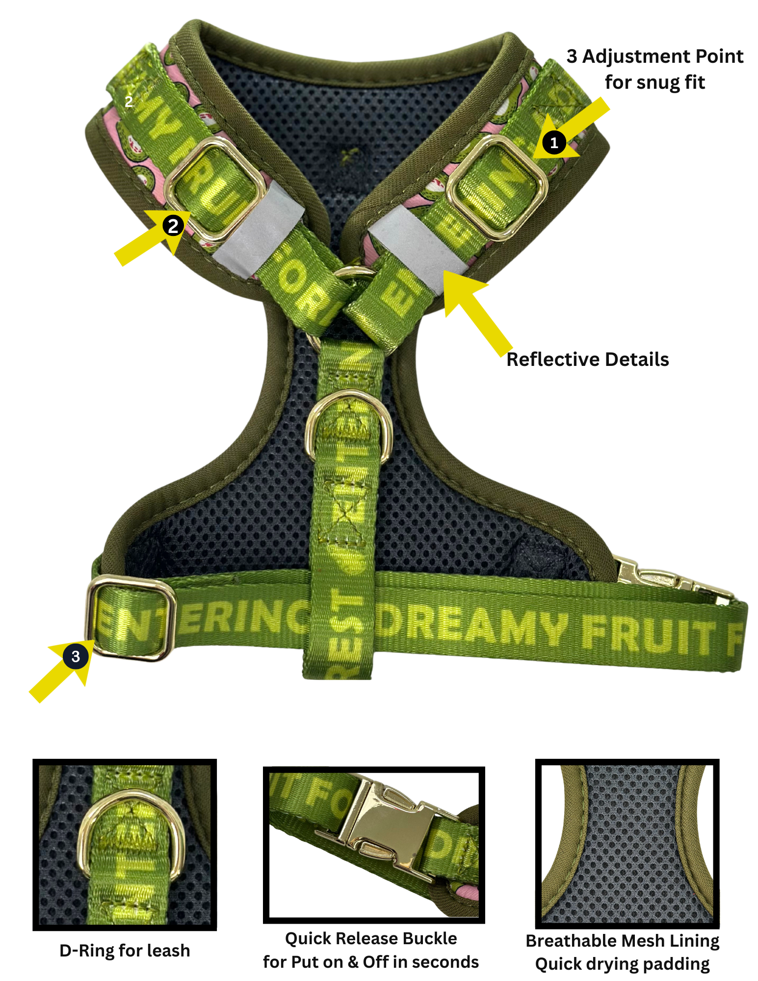 Dog harness No Pull / No Choke technology - protects your dog’s neck, muscles, and bones.
Ultra-lightweigh, breathable for everyday use, Quick-release buckle + adjustable straps for a secure and comfy fit.
