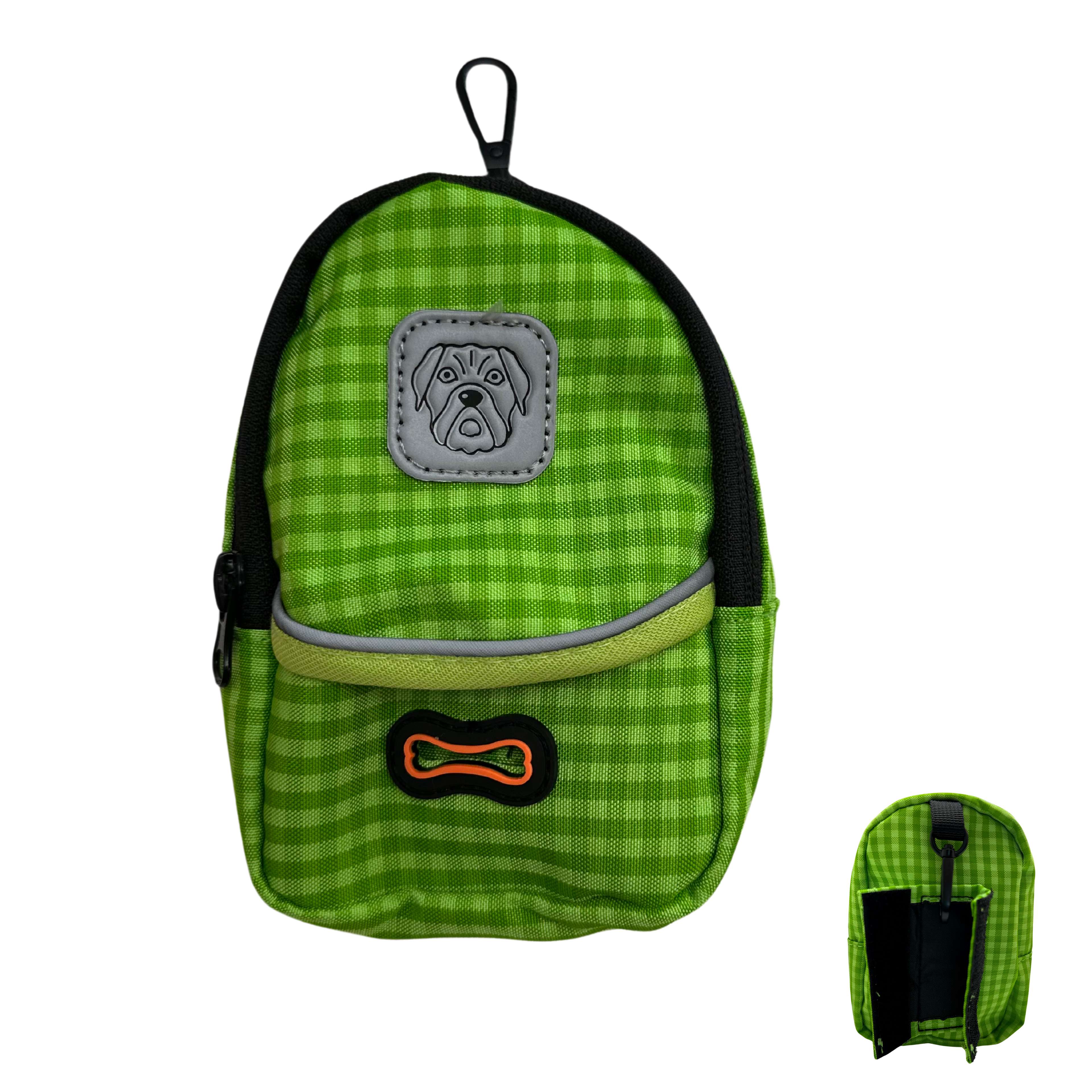 Backpack Dog Poop Bag Holder with Leash clip, Green