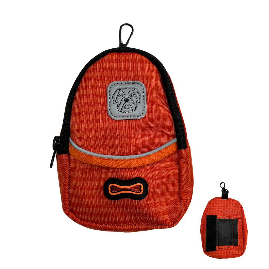 Backpack Dog Poop Bag Holder with Leash clip, Orange