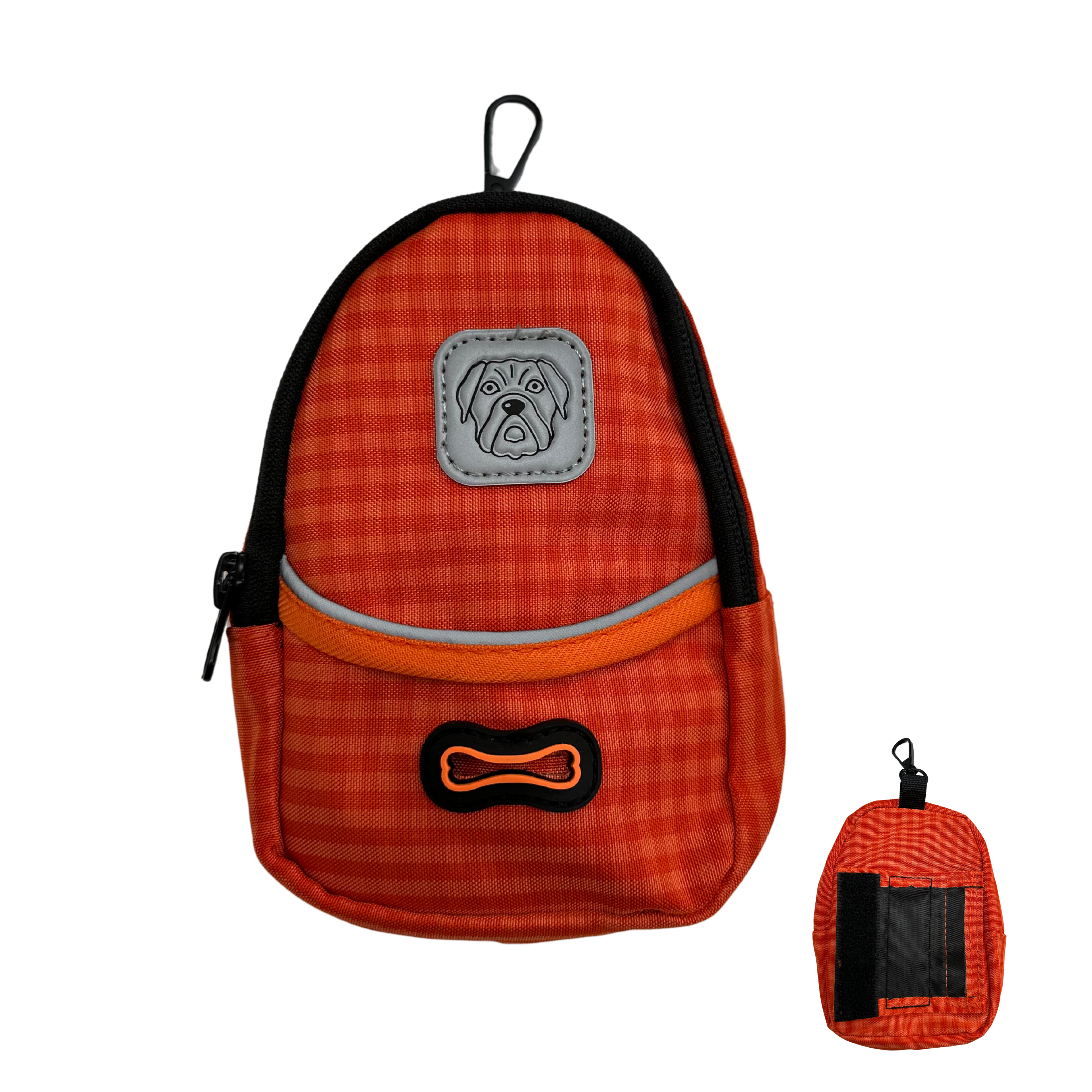 Backpack Dog Poop Bag Holder with Leash clip, Orange