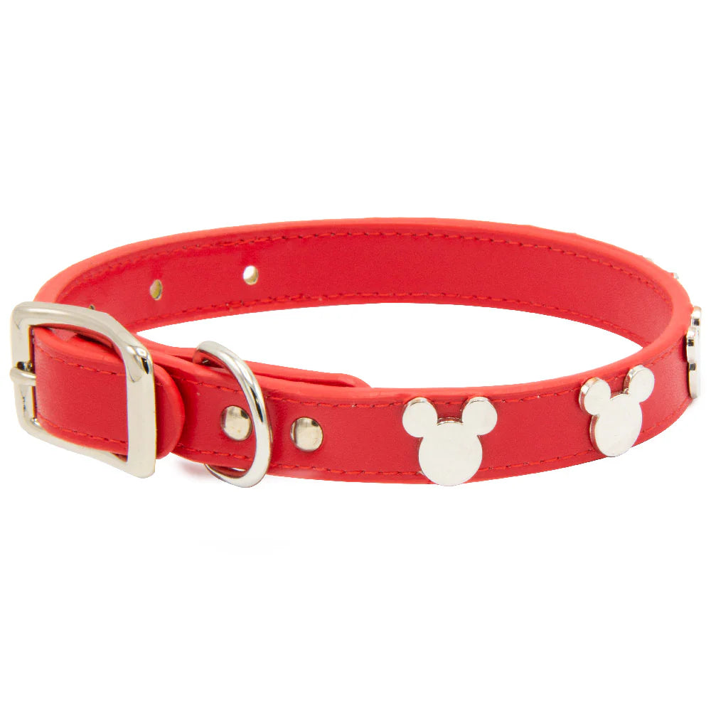 Vegan Leather Dog Collar - Mickey Mouse Head Icon Embellishments and Charm