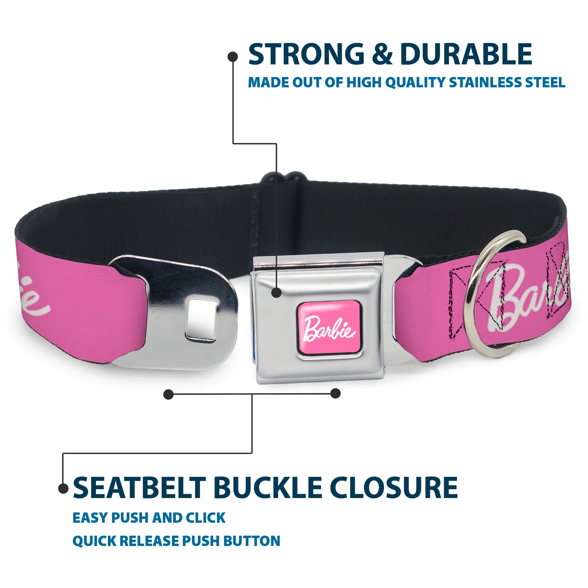 Barbie Seatbelt Buckle Collar, Pink