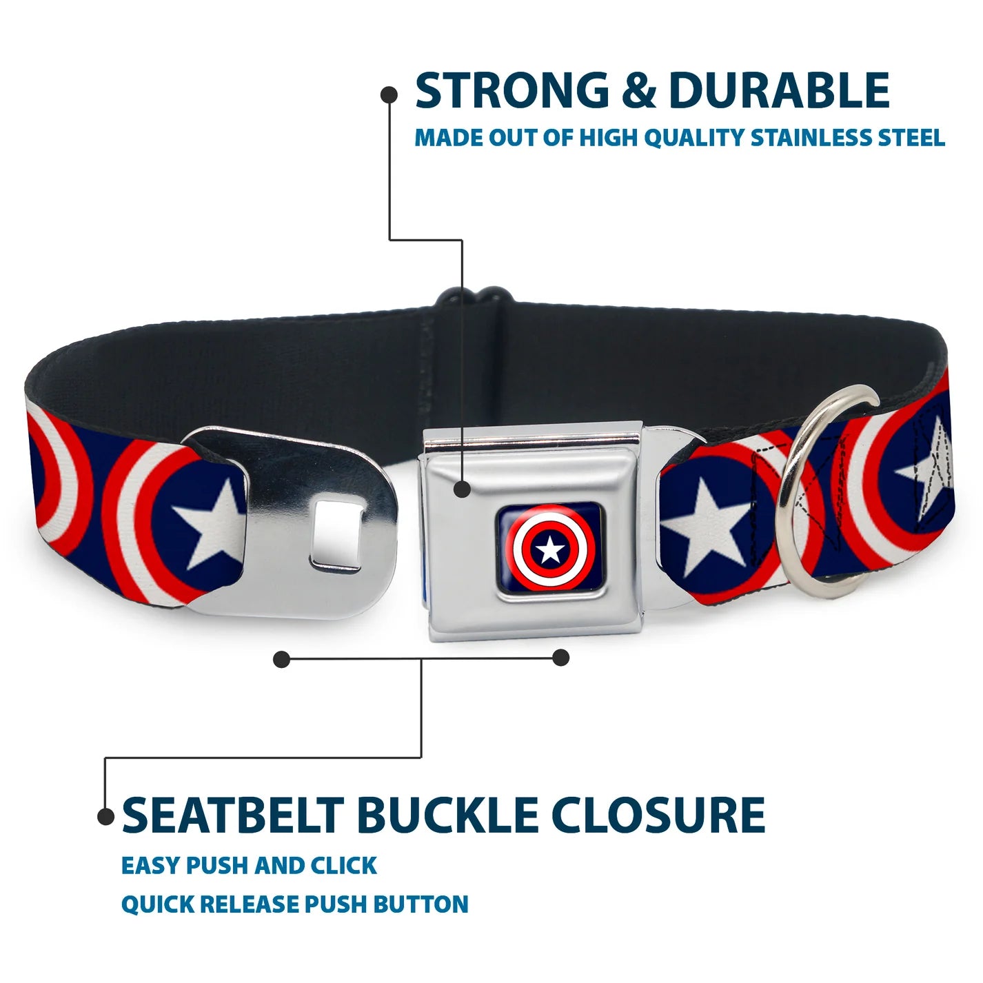 Captain America Shield, Seatbelt Buckle Collar