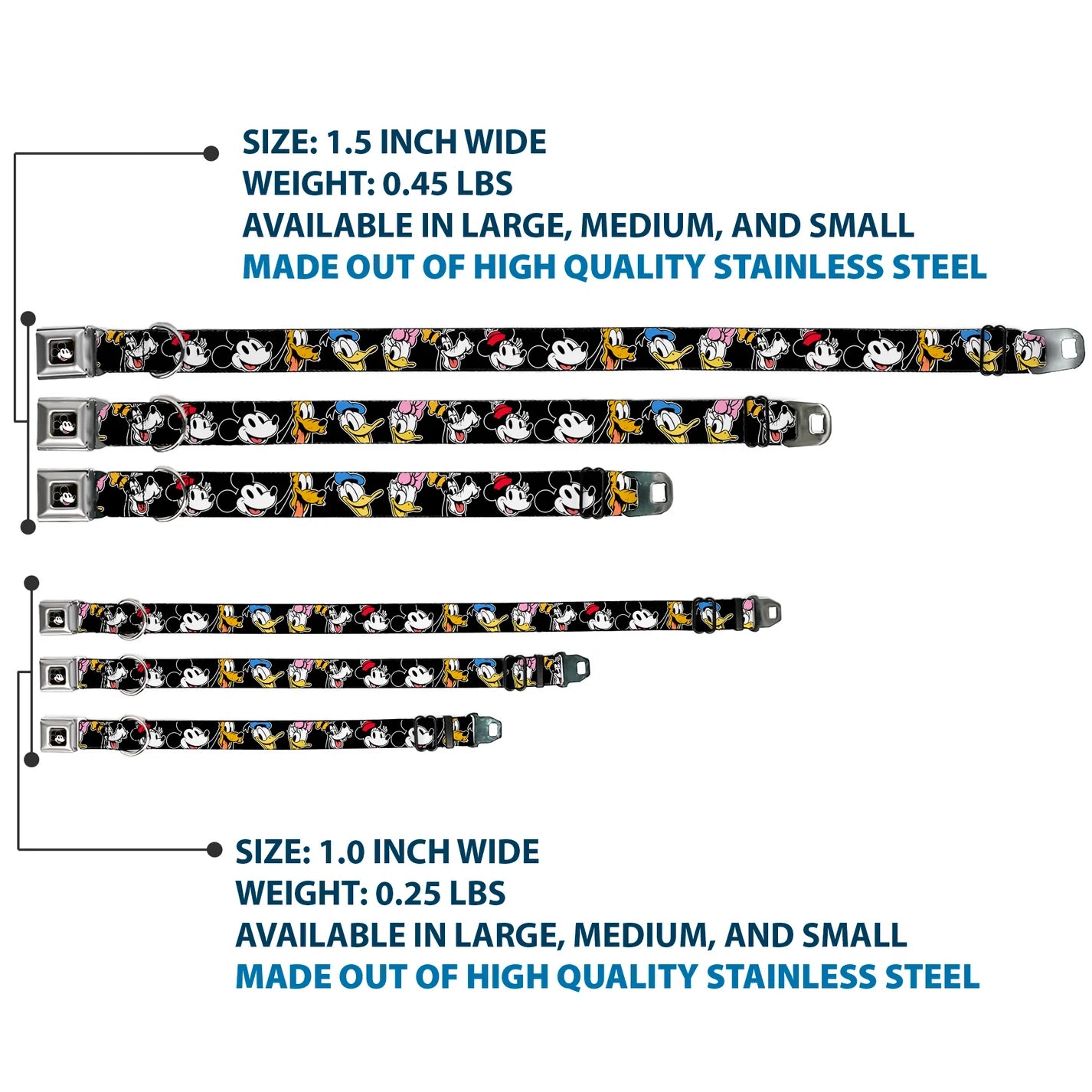 Disney The Sensational Six Smiling Faces -Seatbelt Buckle Collar black