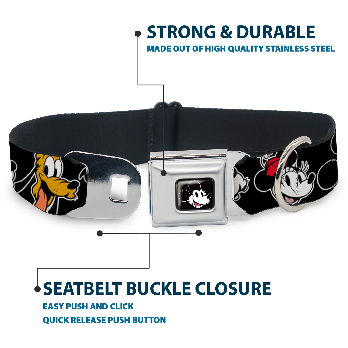 Disney The Sensational Six Smiling Faces -Seatbelt Buckle Collar black