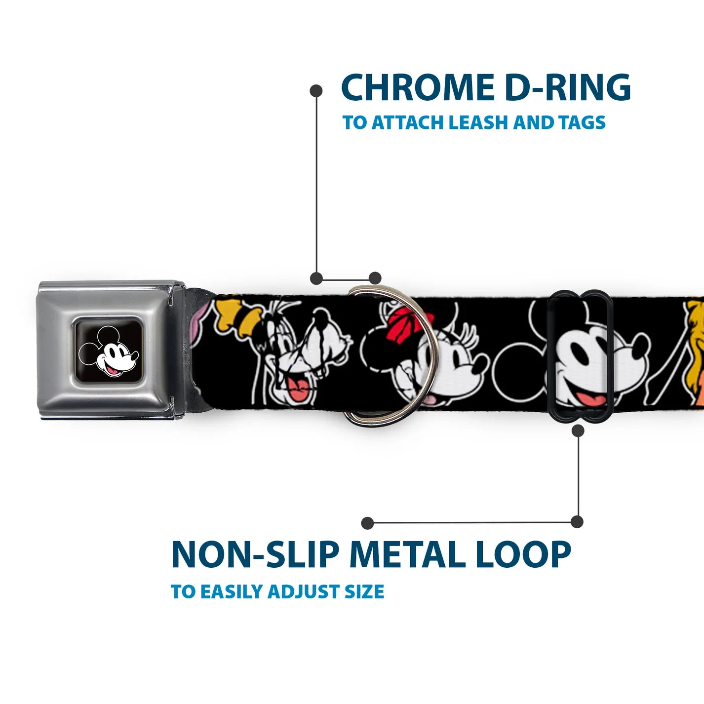 Disney The Sensational Six Smiling Faces -Seatbelt Buckle Collar black