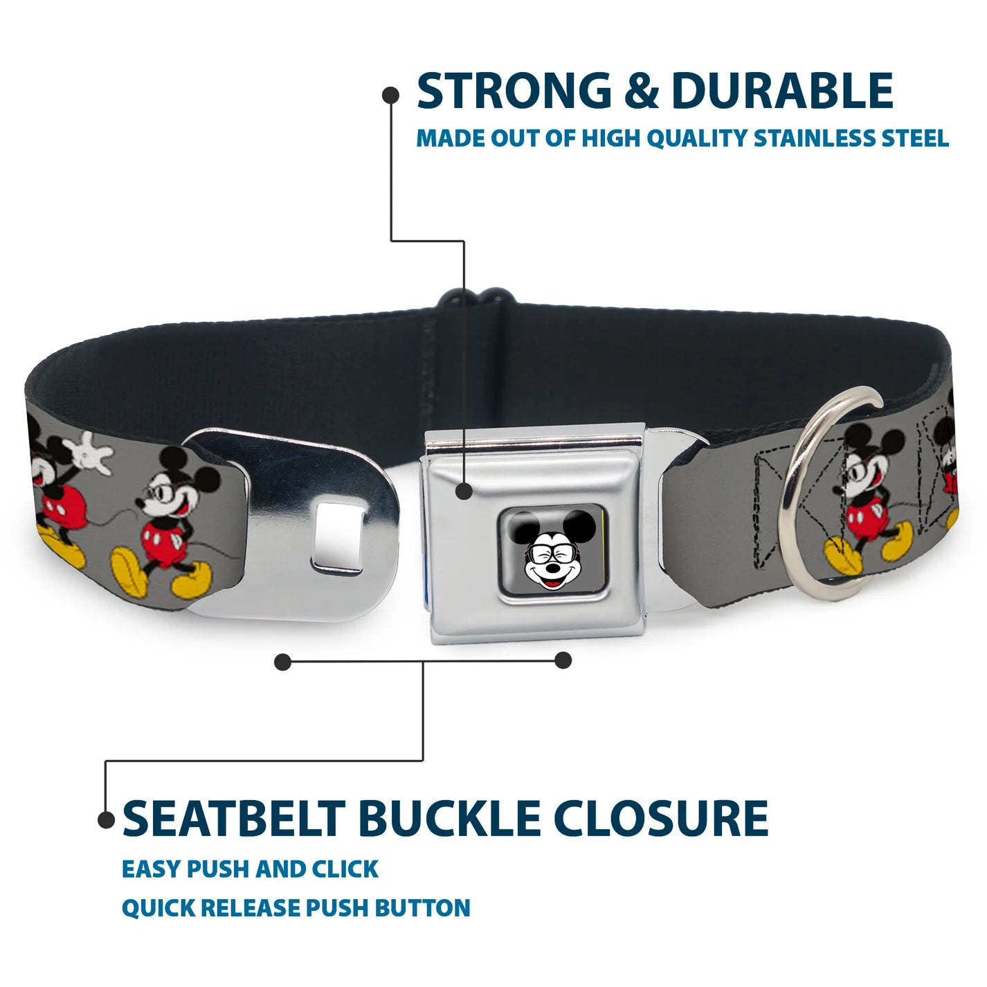 Mickey Mouse Glasses Seatbelt Buckle Collar