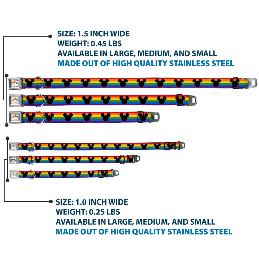 Disney Mickey Mouse Ears Icon Rainbow Pride Flag, Seatbelt Buckle Collar