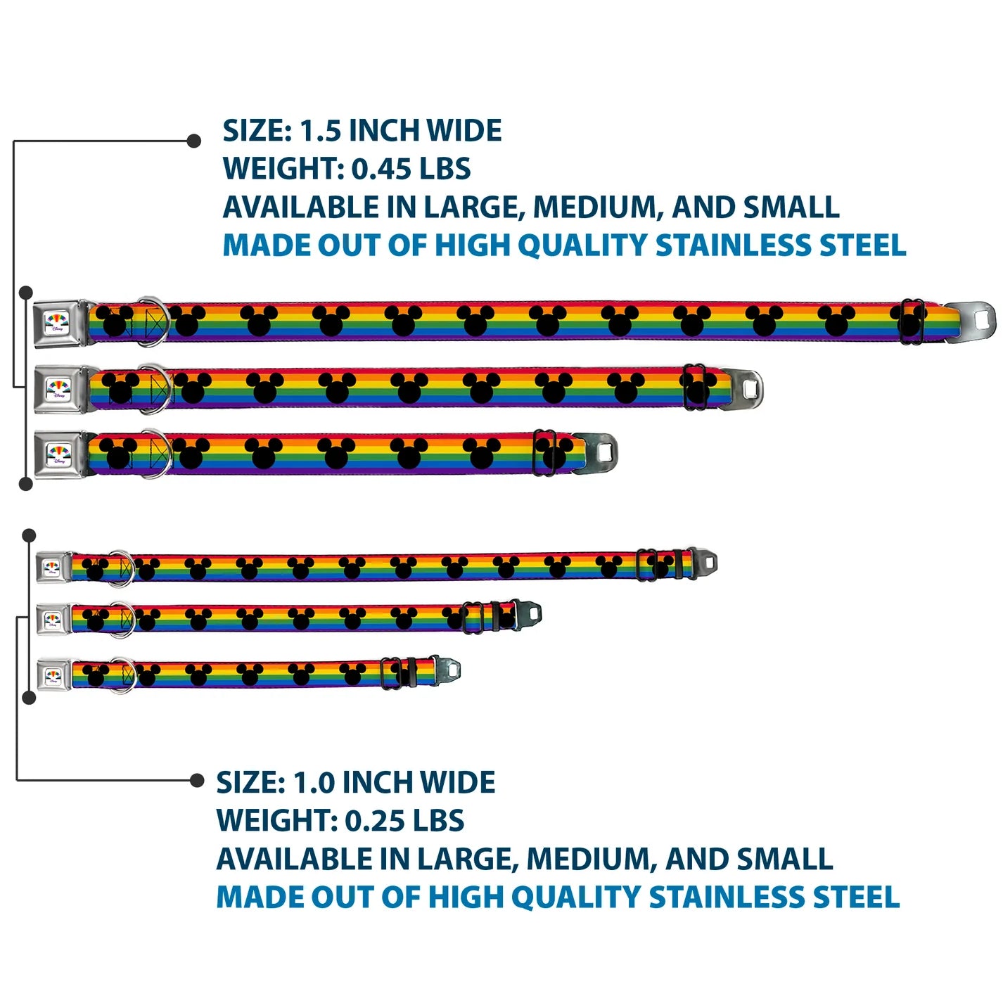 Mickey Mouse Ears Icon Rainbow Pride Flag -Seatbelt Buckle Collar