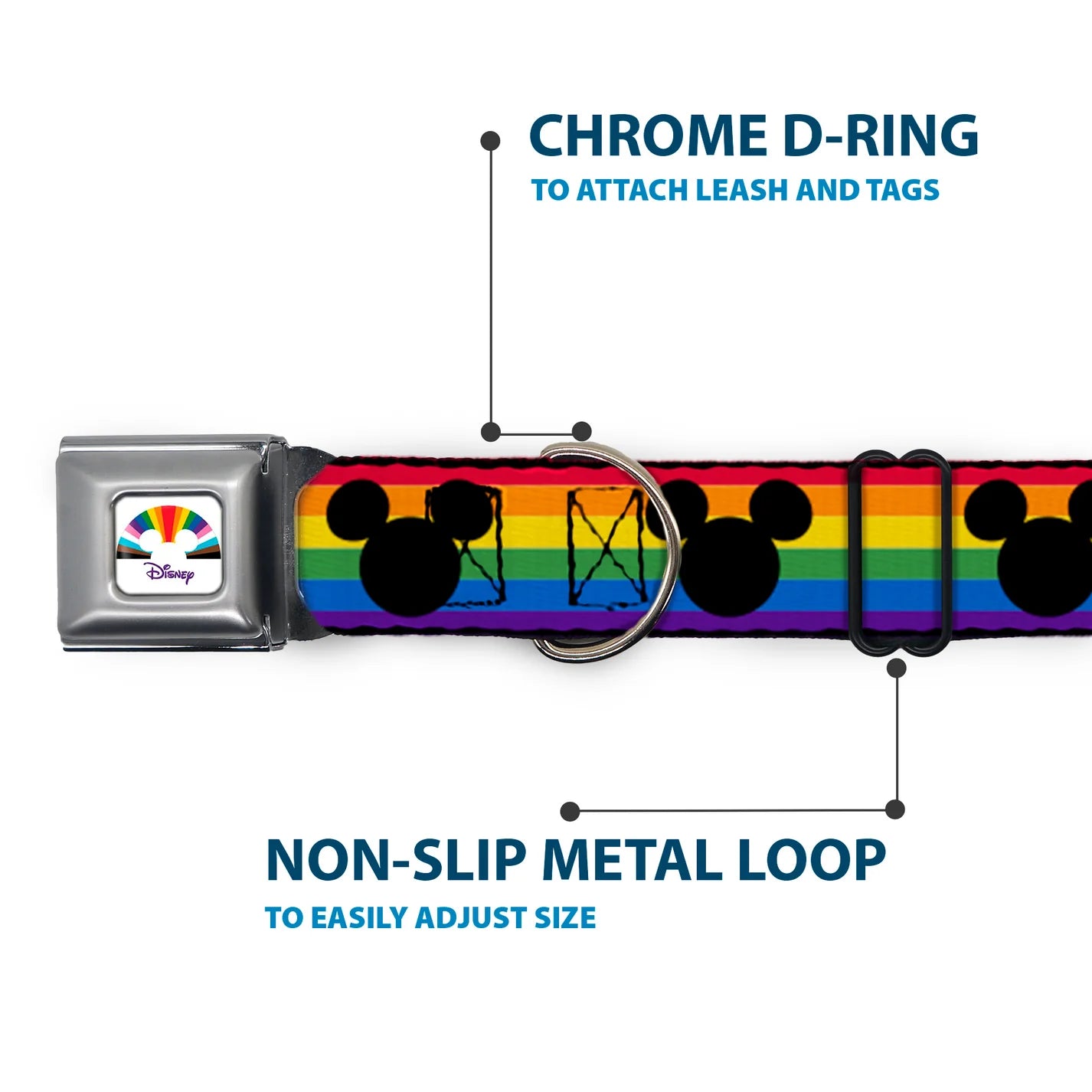 Mickey Mouse Ears Icon Rainbow Pride Flag -Seatbelt Buckle Collar
