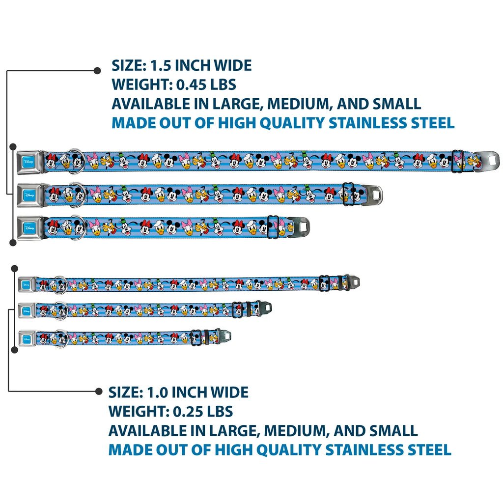 Disney Characters Smiling Faces, Seatbelt Buckle Collar Blue
