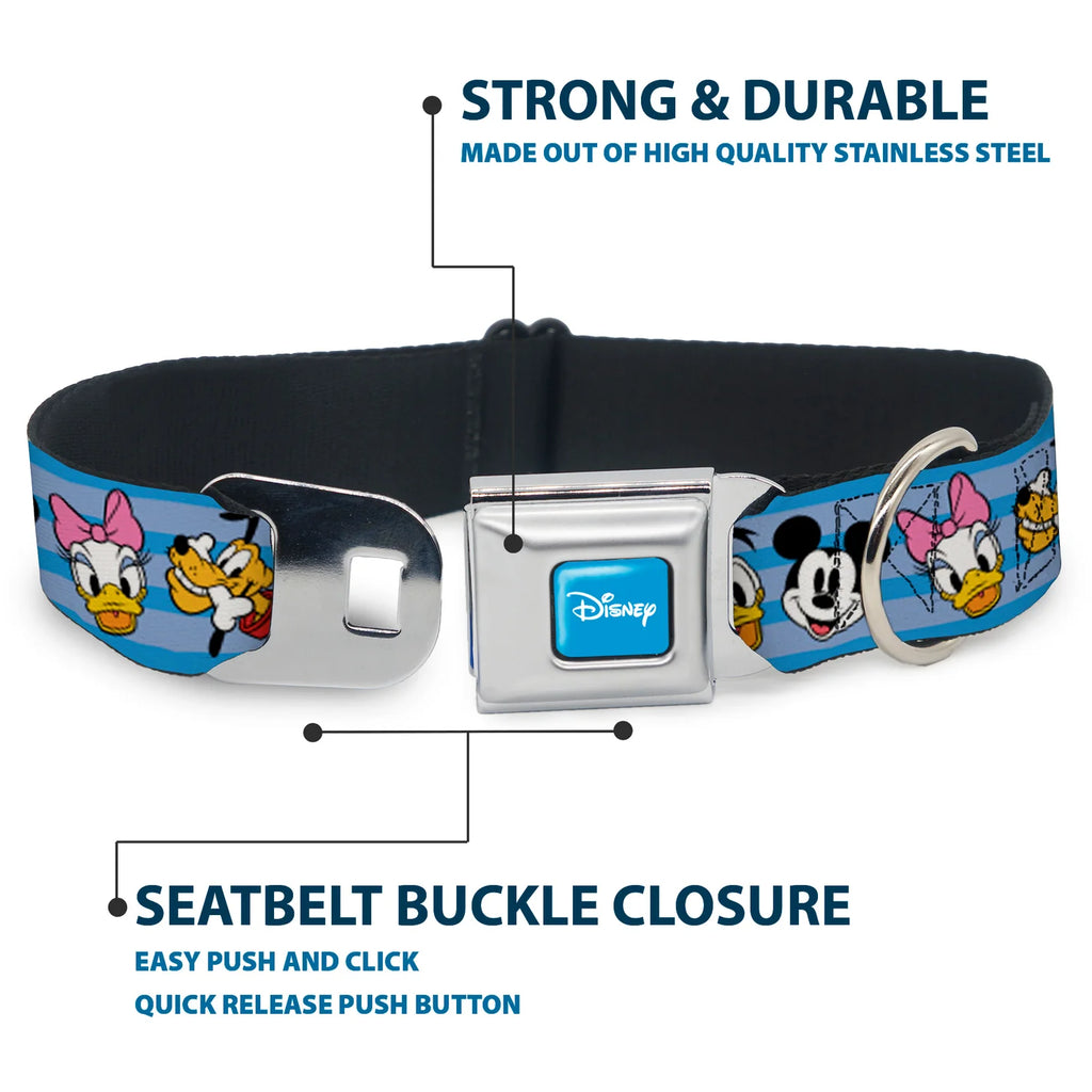 Disney Characters Smiling Faces, Seatbelt Buckle Collar Blue