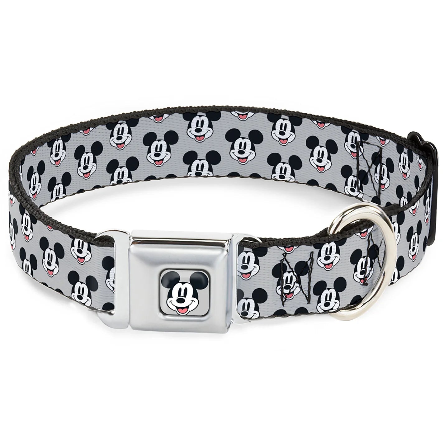 Disney Mickey Mouse Smiling Face Monogram, Seatbelt Buckle Collar Gray
