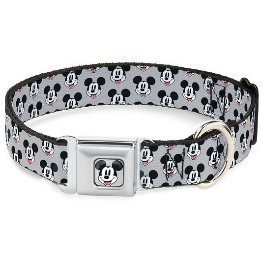 Mickey Mouse Smiling Face Monogram - Seatbelt Buckle Collar Gray
