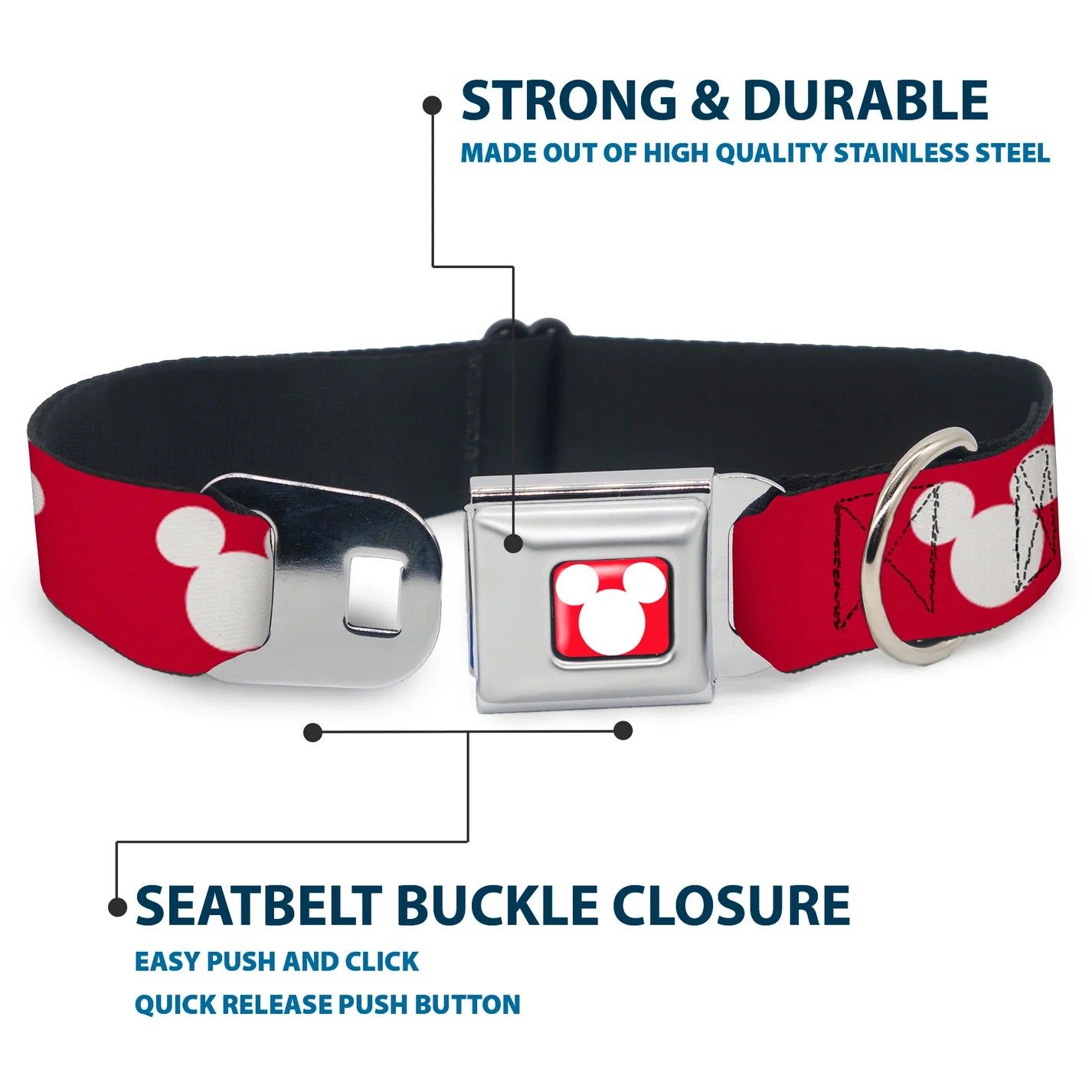 Mickey Mouse Ears Icon - Seatbelt Buckle Collar Red