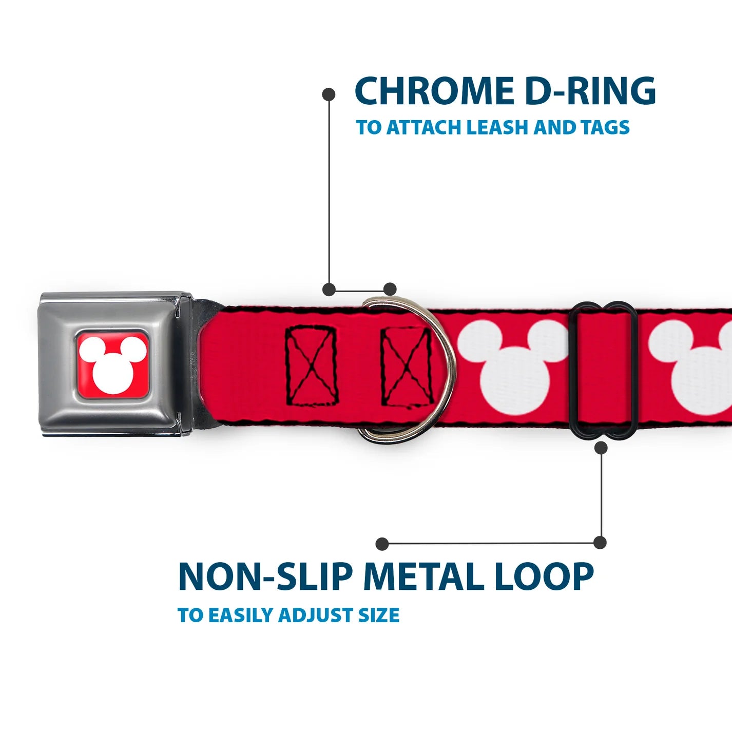 Mickey Mouse Ears Icon - Seatbelt Buckle Collar Red