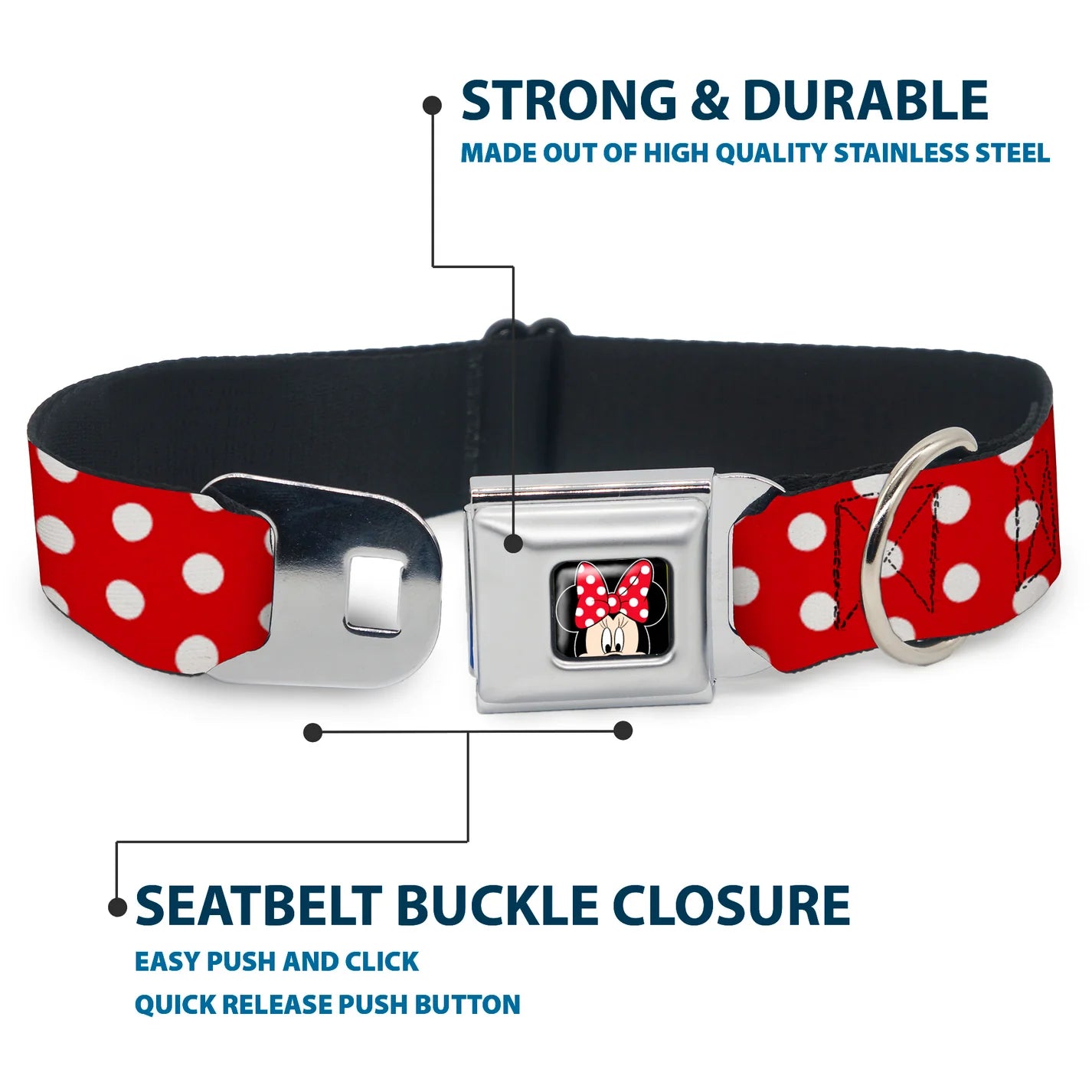 Minnie Mouse Polka Dots Seatbelt Buckle Collar