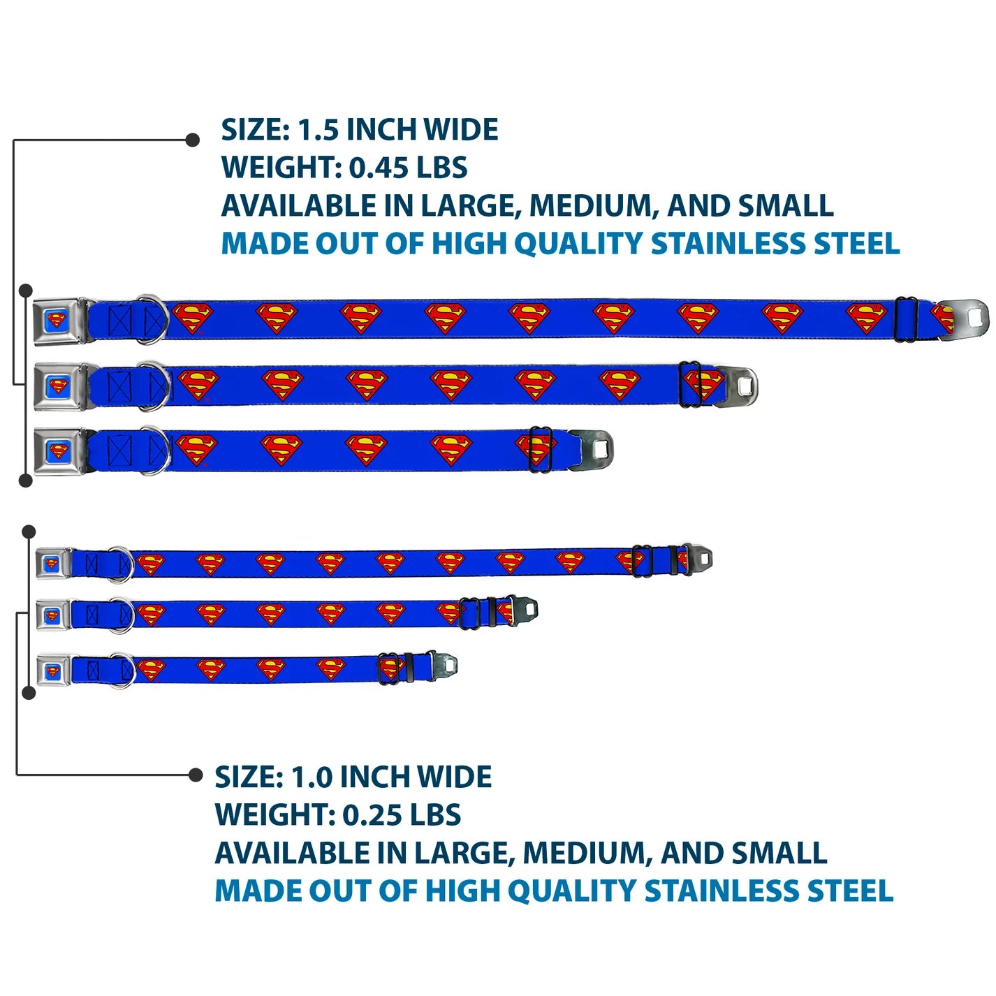Superman Shield Blue, Seatbelt Buckle Collar