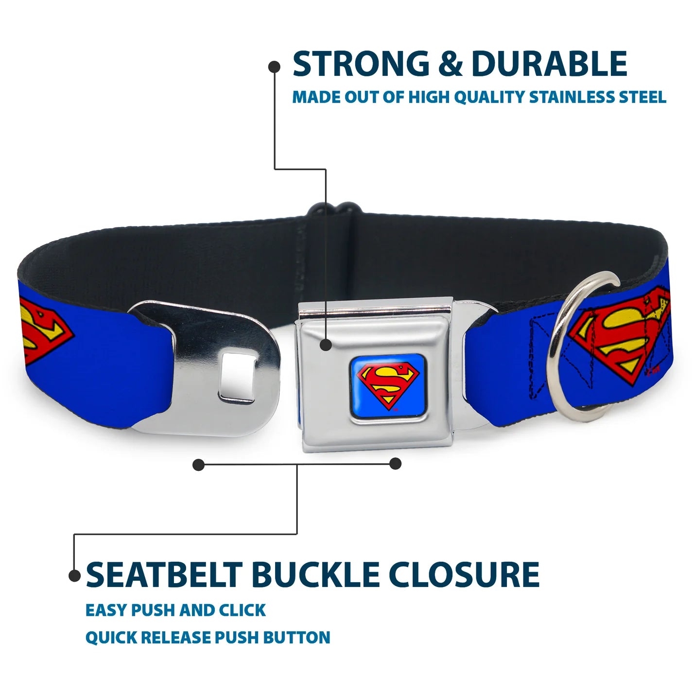 Superman Shield Blue, Seatbelt Buckle Collar
