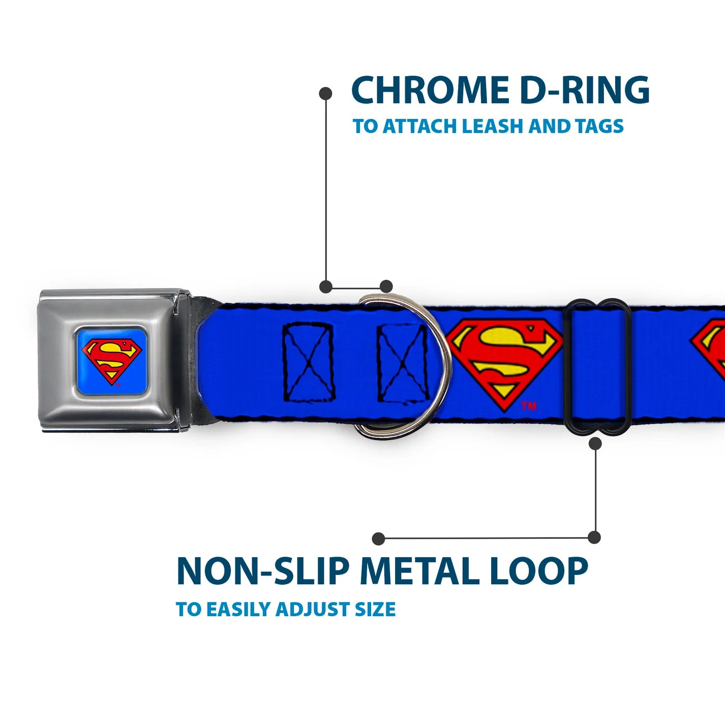Superman Shield Blue, Seatbelt Buckle Collar