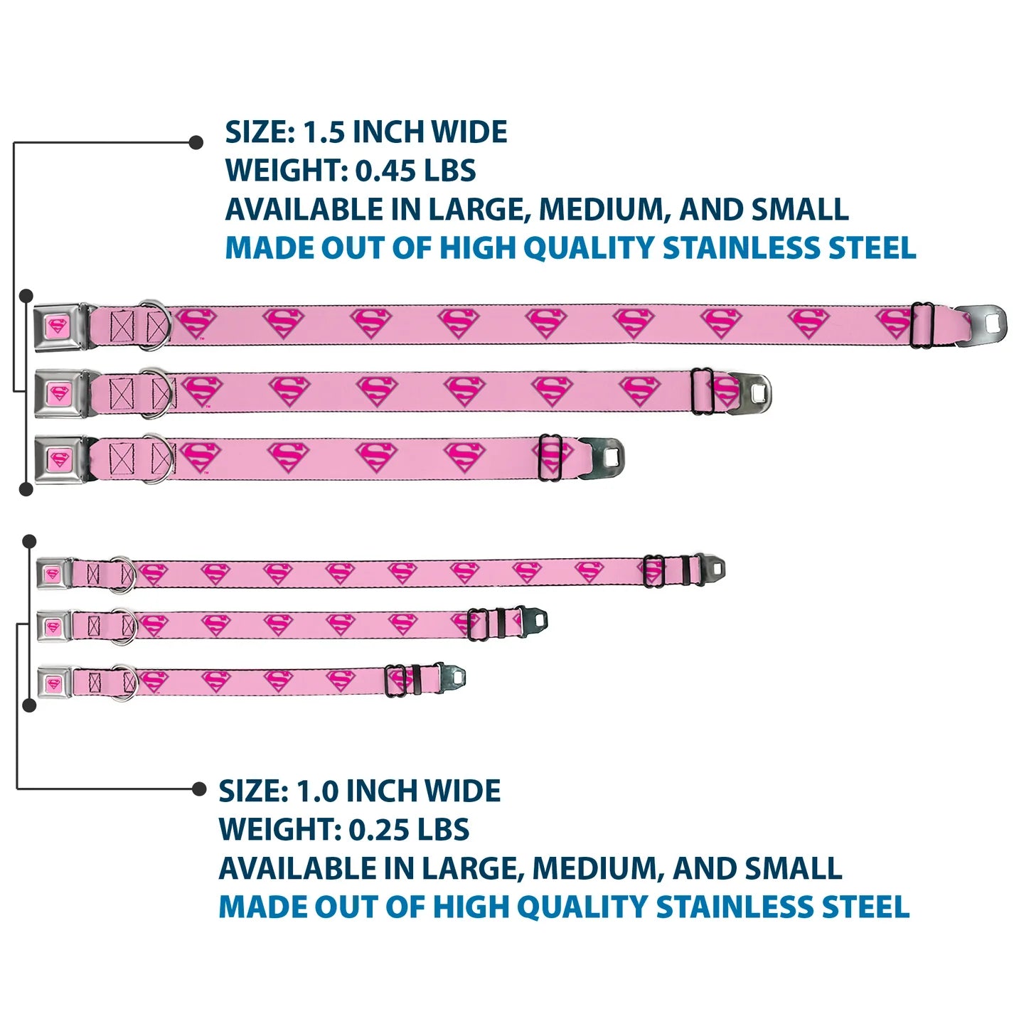 Superman Shield Pink - Seatbelt Buckle Collar