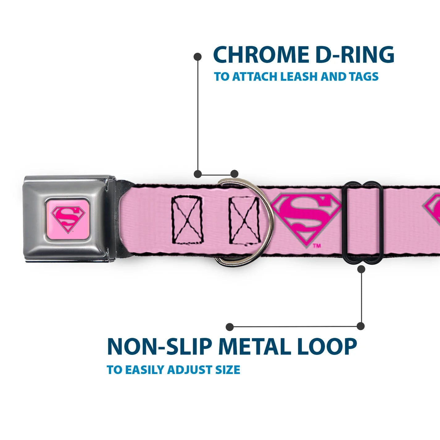 Superman Shield Pink, Seatbelt Buckle Collar