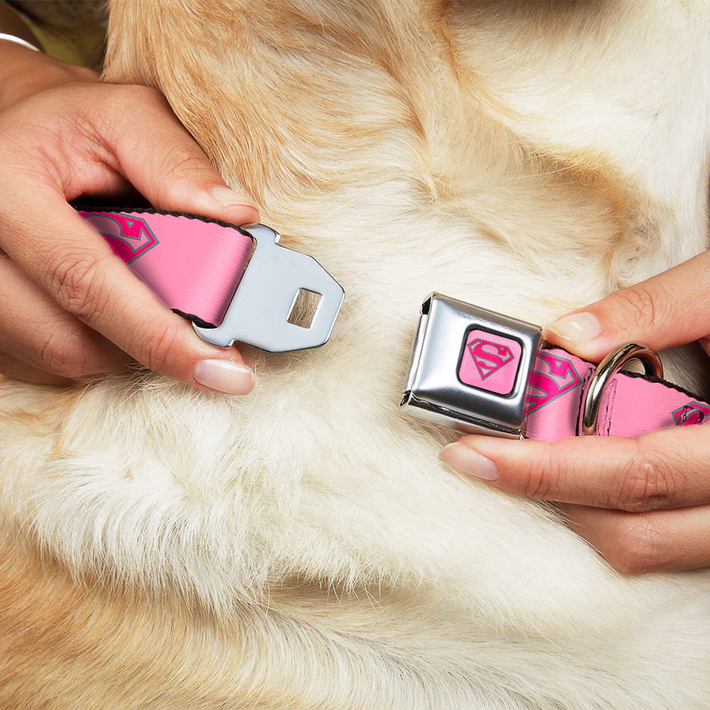 Superman Shield Pink - Seatbelt Buckle Collar
