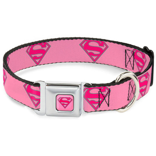 Superman Shield Pink - Seatbelt Buckle Collar