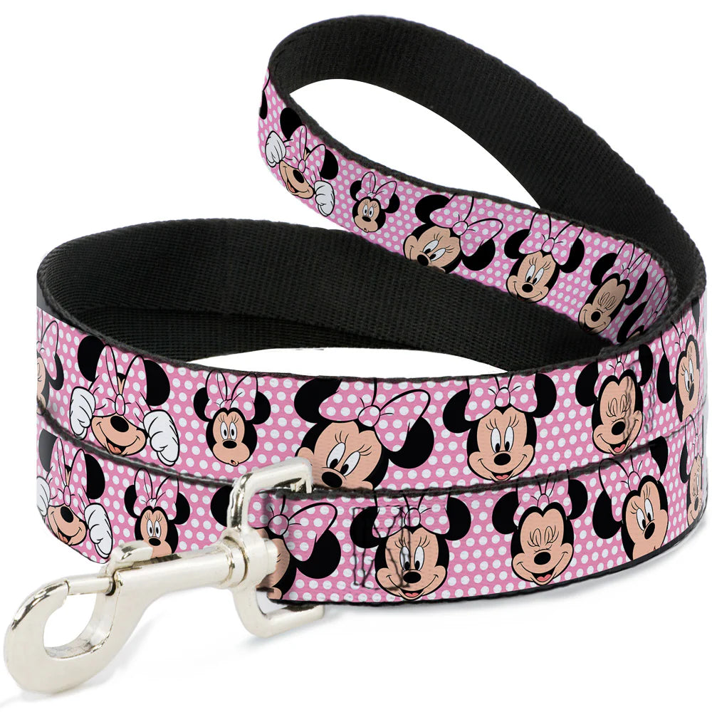 Disney Minnie Mouse Face Polka Dot Dog Leash, Pink