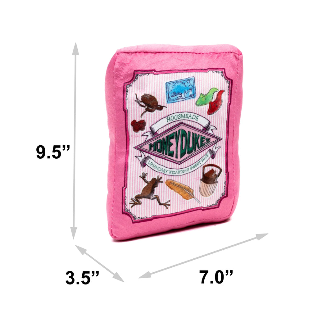 Harry Potter Honeydukes Sweet Shop Candy Box Replica&nbsp;Toy is the ultimate playtime favorite for your pup!🐶

Made from durable, high-quality canvas with a&nbsp;non-abrasive surface that’s gentle on your dog’s teeth.

Each toy is filled with soft poly-fill and includes a fun squeaker to keep your furry friend entertained for hours.