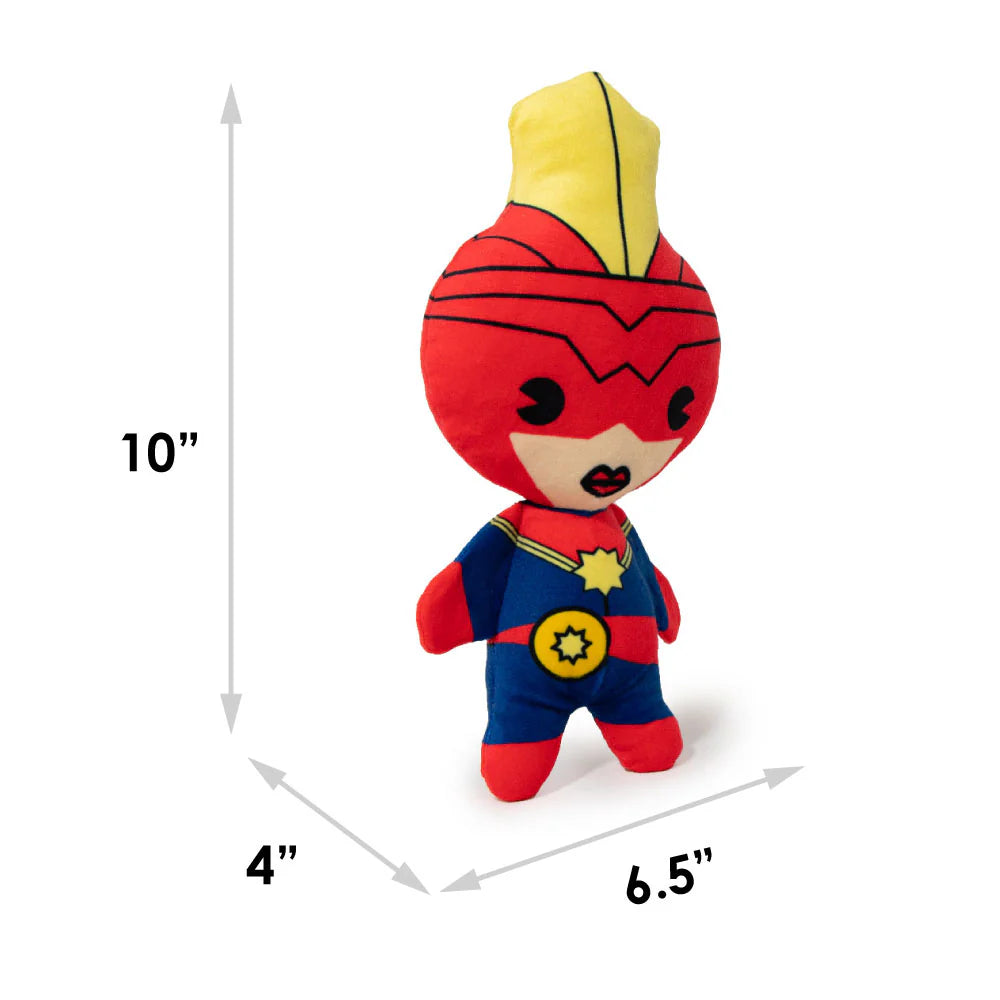 Officially Licensed Buckle-Down Squeaky Plush Toy — durable, high-quality canvas toy with a non-abrasive surface that’s gentle on your dog’s teeth. Features fun Marvel characters and a squeaker for endless playtime!