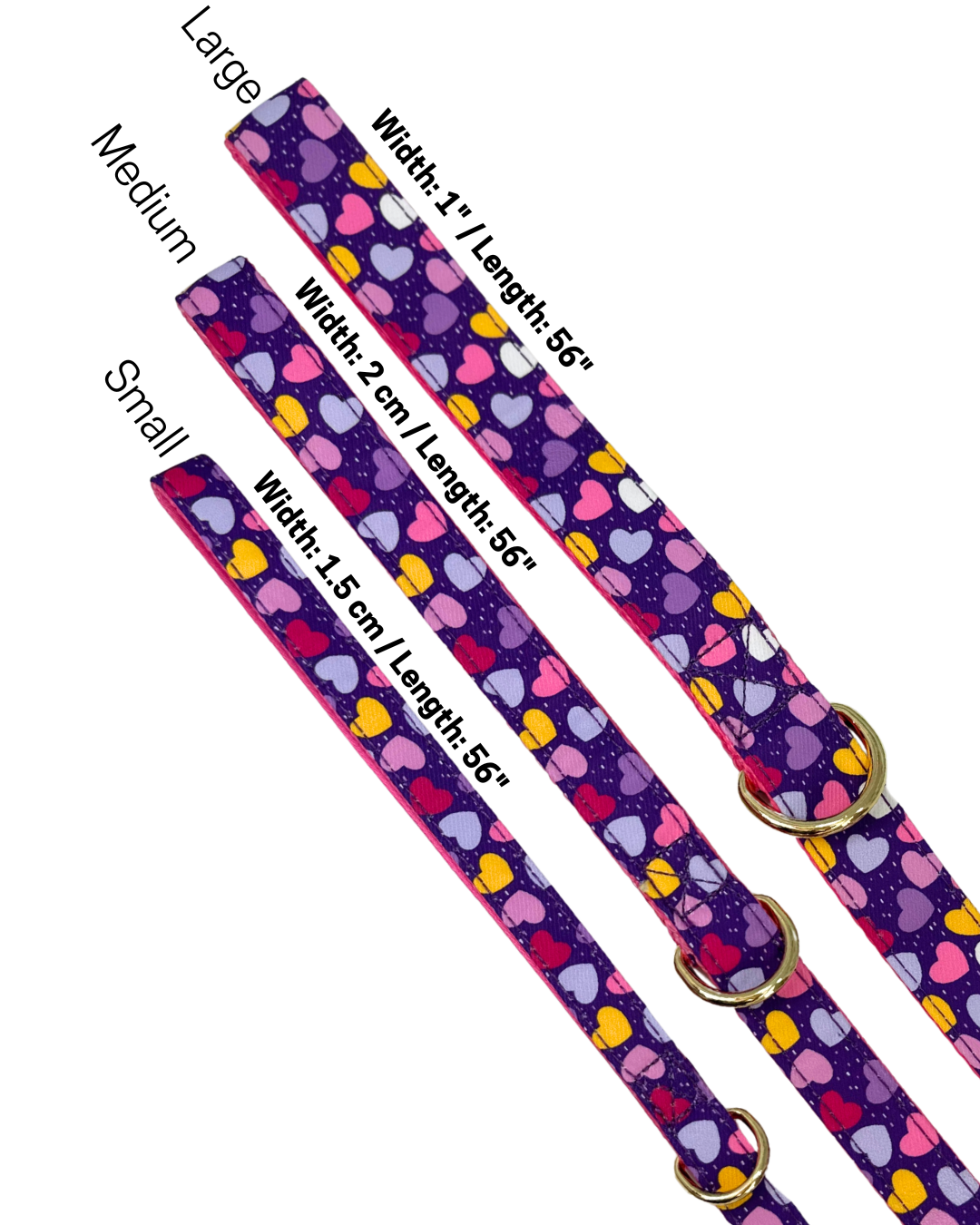 Dog Leash, hearts, Amor de Verano, purple / pink