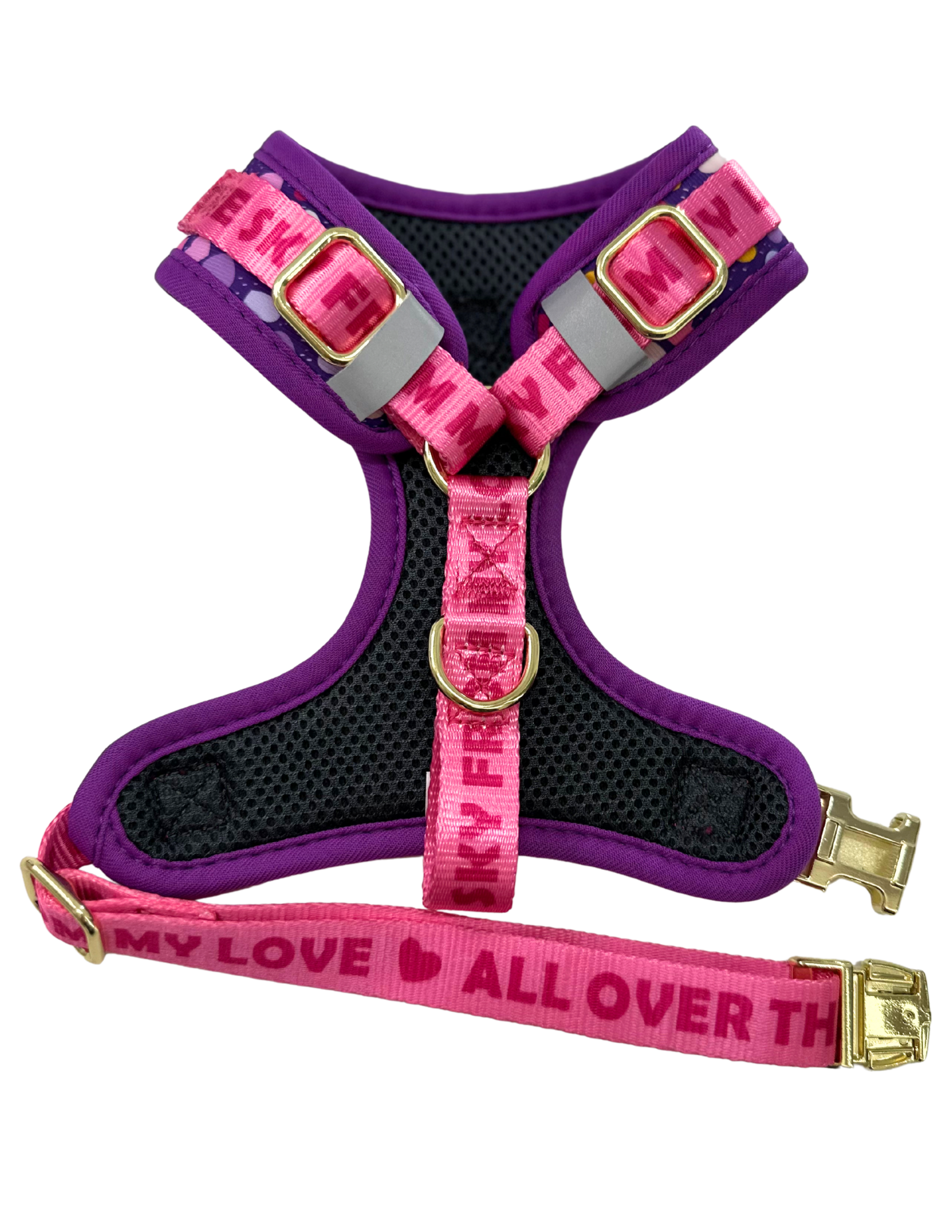 For dog moms who love with their whole heart… and their whole style.

Our LOVE Collection is not just cute — it’s functional, safe, and made for your everyday routine. 
No Pull, No Choke design — protects your pup’s neck, muscles, and bones.

Ultra-lightweight material for all-day comfort.

Quick-release buckle + adjustable straps.