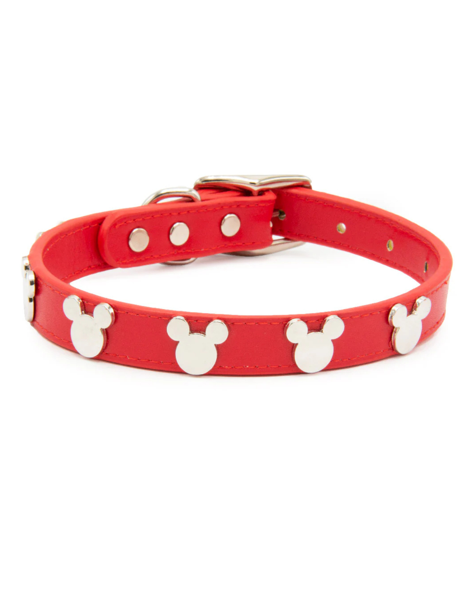 Disney Vegan Leather Dog Collar, Mickey Mouse Head Icon Embellishments and Charm