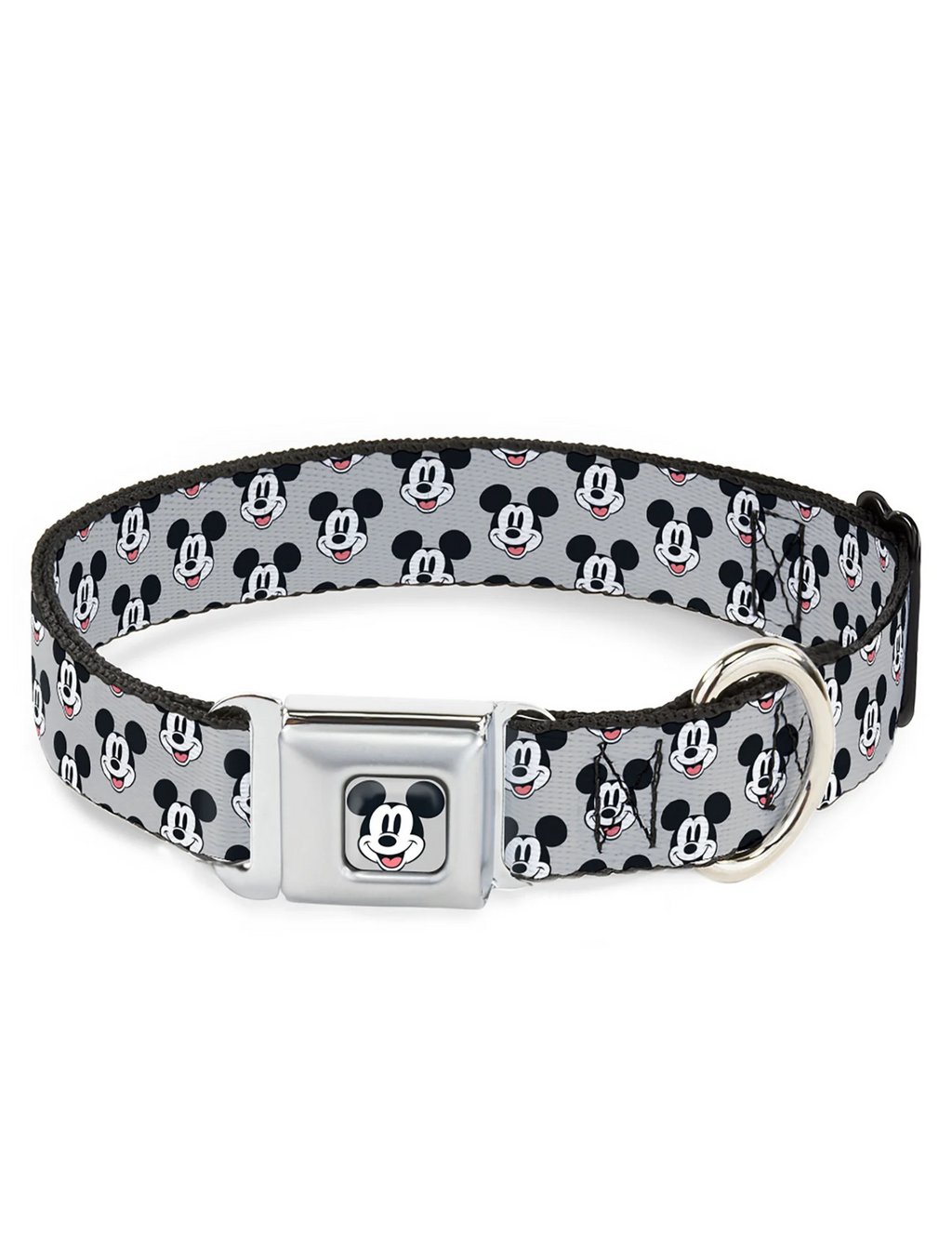 Disney Mickey Mouse Smiling Face Monogram, Seatbelt Buckle Collar Gray