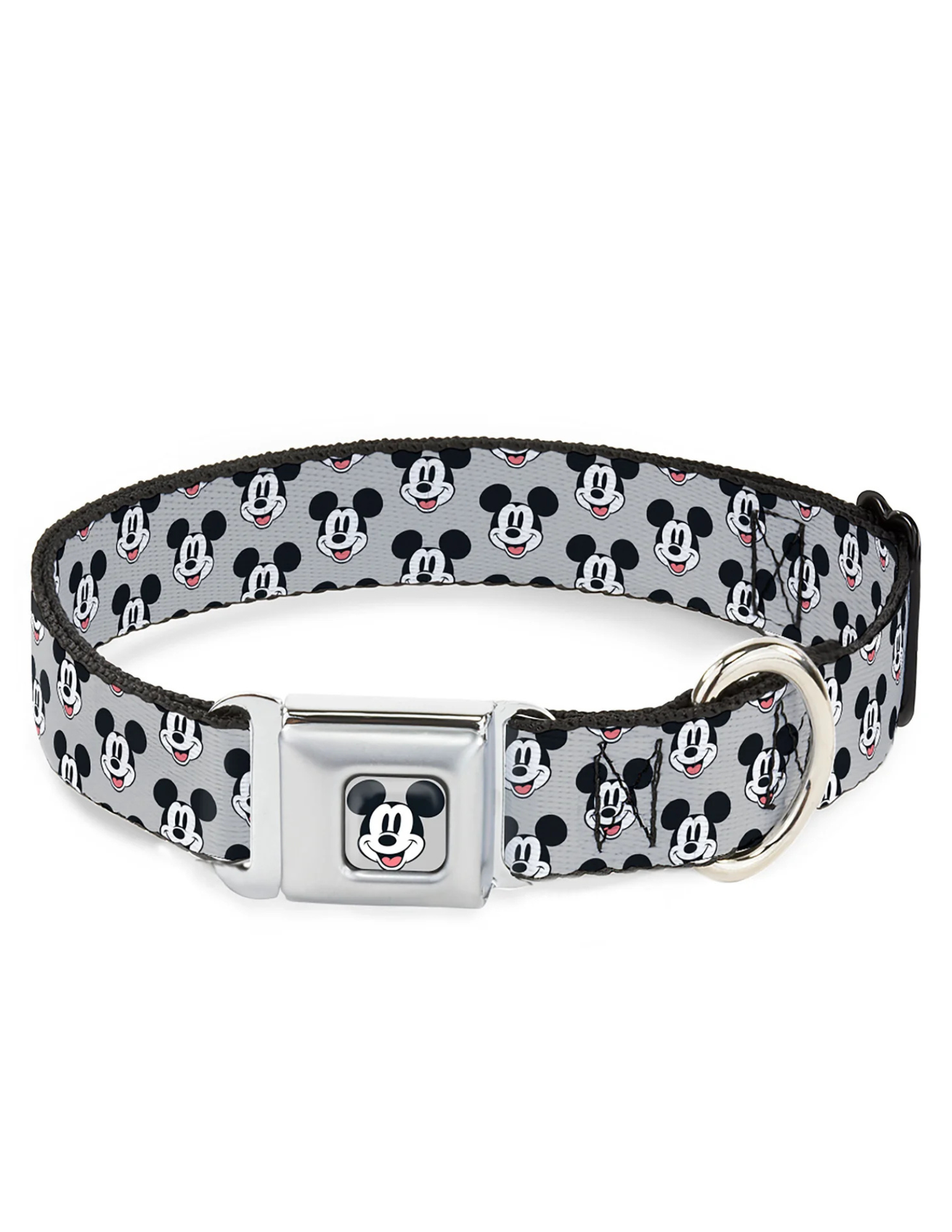 Disney Mickey Mouse Smiling Face Monogram, Seatbelt Buckle Collar Gray