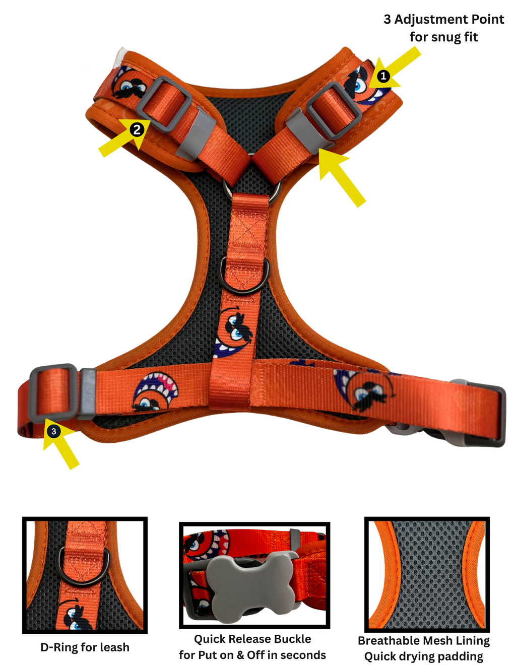 Say bye-bye! to boring walks and hello to playful adventures with the FurFurry Collection!

Harness bundle 3 piece - Made with high-density polyester, durable and ready for everyday use.

Breathable mesh lining keeps your pup cool and comfy all day. No Pull / No Choke technology protects muscles and bones.

Quick-release buckle + adjustable straps for easy on/off. 