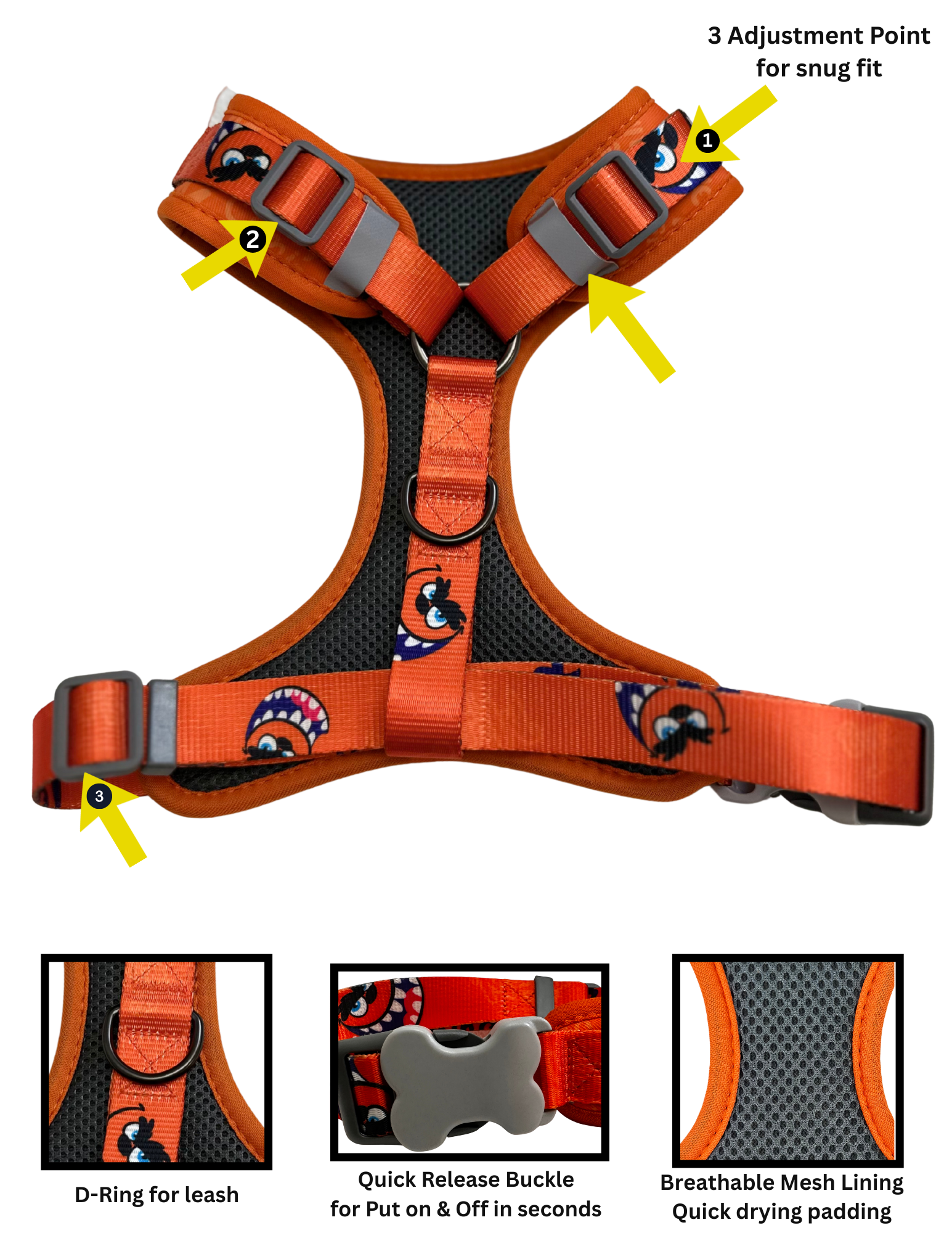 Say bye-bye! to boring walks and hello to playful adventures with the FurFurry Collection!

Harness bundle 3 piece - Made with high-density polyester, durable and ready for everyday use.

Breathable mesh lining keeps your pup cool and comfy all day. No Pull / No Choke technology protects muscles and bones.

Quick-release buckle + adjustable straps for easy on/off. 