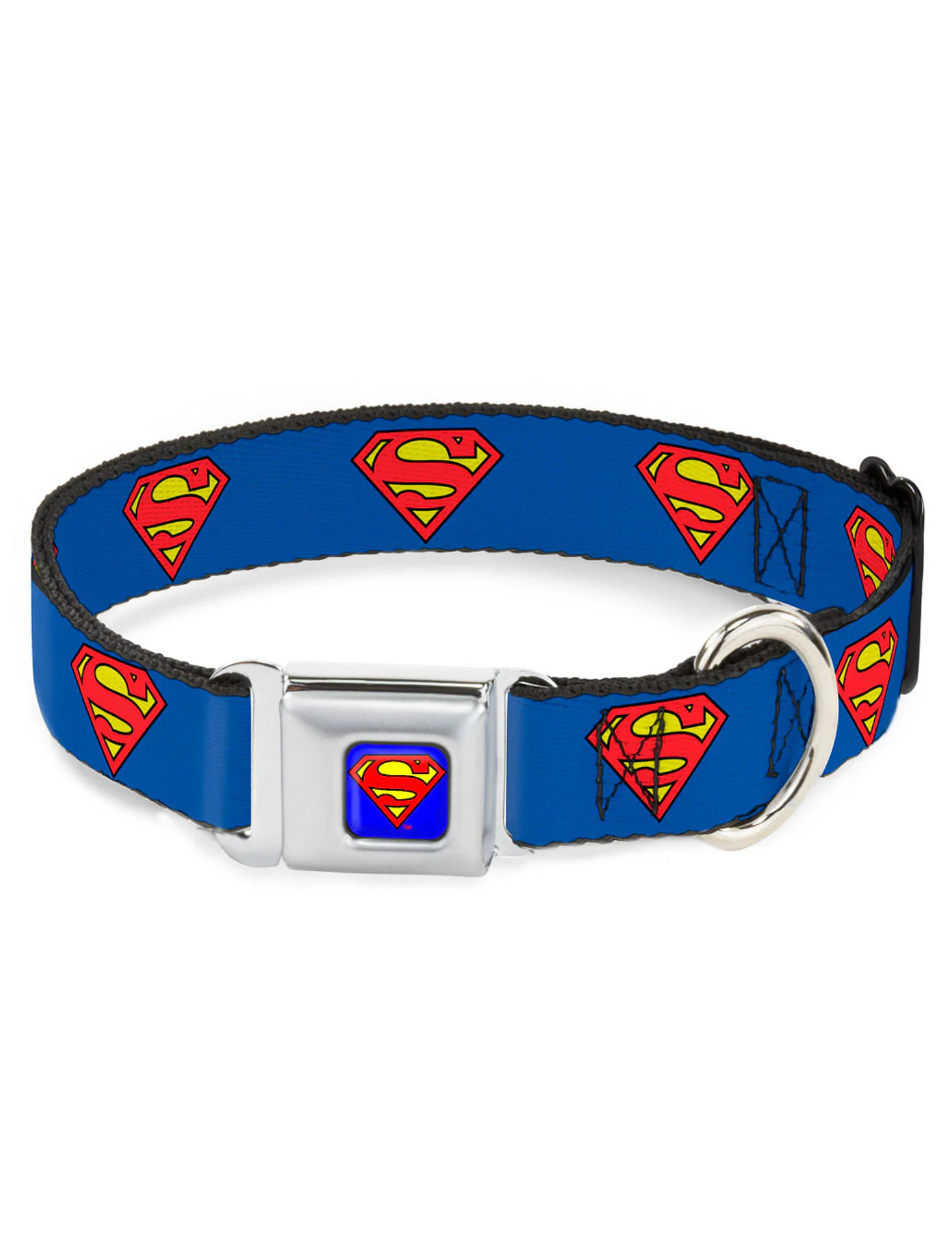 Dog collar with Superman logo on a blue background