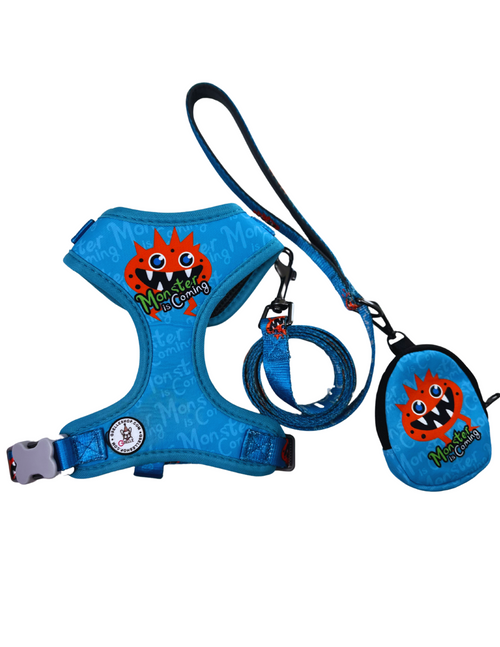 3 Piece Harness Set, Blue Monster Collection, No pull / No Choke